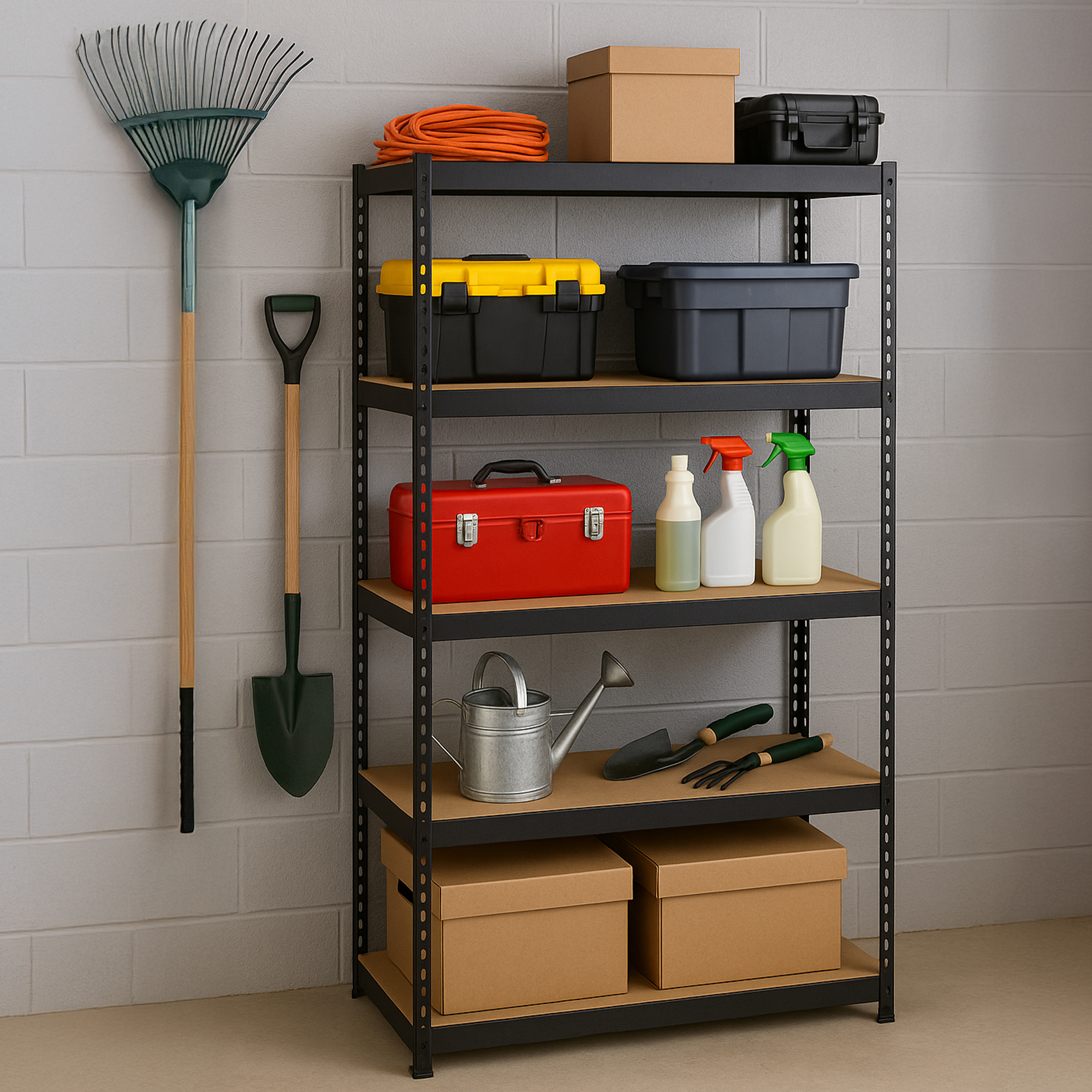 AR Shelving Black Label Storage Collection — 5-Shelf Steel Unit, 48in.W x 18in.D x 72in.H, 2500-Lb. Capacity, Tool-Free Assembly, Matte Black, Model# TRCD18509KFUS0I